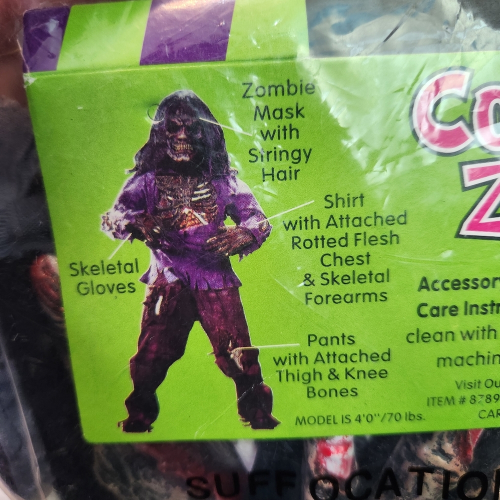 Zombie Kids Costume with 3D Bones Sz Large 12-14 (NO Mask and Hair)